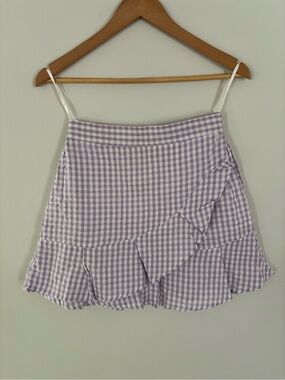 Lilac  Gingham Ruffle Hem Mini Skirt